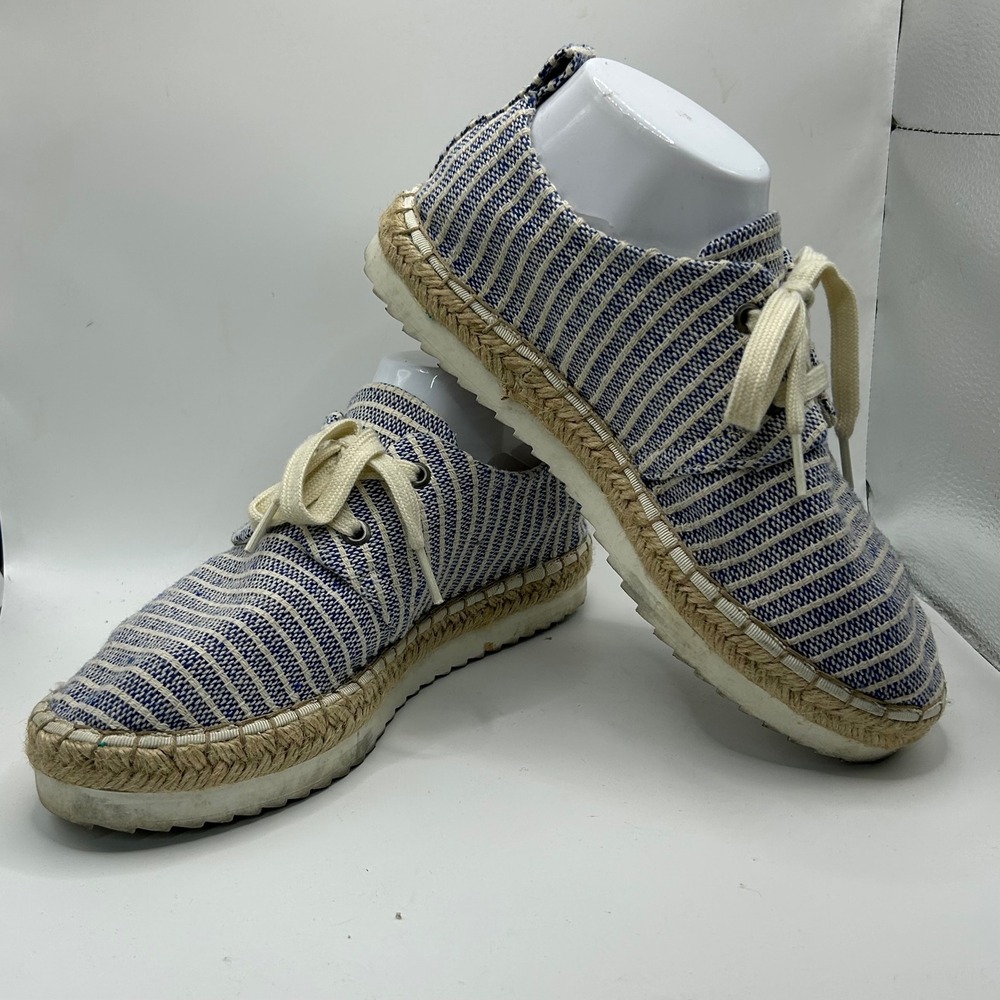 Universal Thread Blue White Striped Espadrille Lace Up Platform Sneakers 7.5